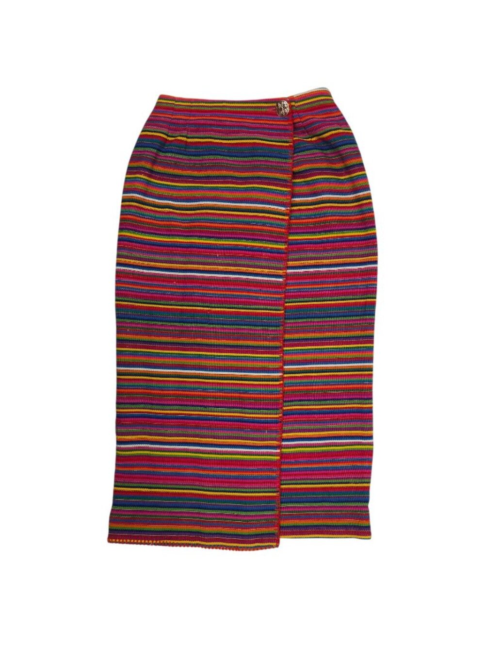 F.L. Malik Wrap Skirt 6 Striped Vintage Rainbow Pencil Midi Woven Indie Boho